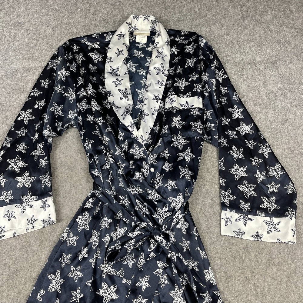 Coldwater Creek Satin Robe Women's S/M Blue Starfish Coastal Summer